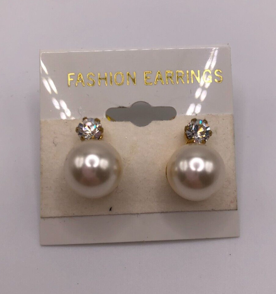 Vintage Faux Pearl & Rhinestone Interchangeable Stud Earrings .5 Inches