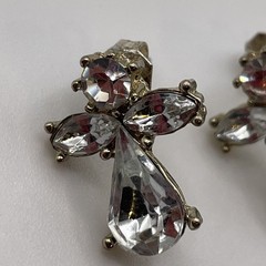 Earrings Angel Cross Rhinestone Glass Metal + Plastic Gold Tone Stud Jewelry
