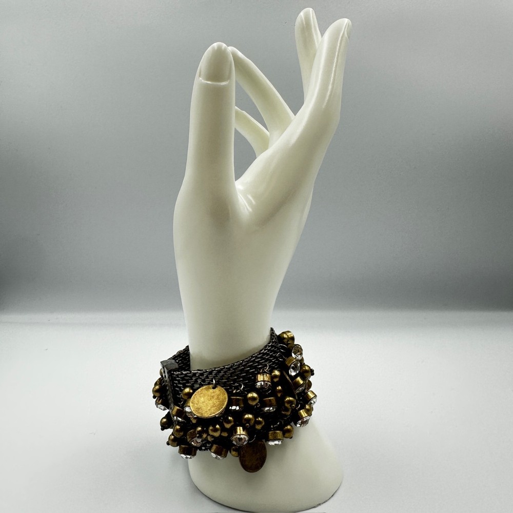 Chunky Antique Gold & Gunmetal Charm Cuff – Multi-Chain Statement Bracelet