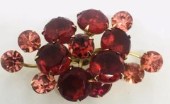 Beautiful Cherry Red Dentelle & Pink Rhinestone Brooch Layered Vintage Jewelry