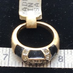 Vintage 18K HGE Gold Plated Black Enamel & Rhinestone Ring varied sizes