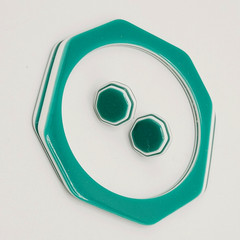 Green w White Stripe Octagon Shape Vintage Pierced Earrings Bangle Bracelet Set