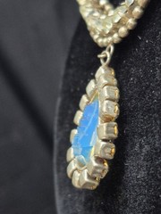 1950s Opaline Glass Intaglio Pagoda Design Demi-Parure Necklace Earrings Set