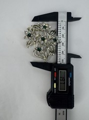 Rare Vintage Kramer Floral Flower Green Clear Rhinestone Silver MCM Brooch Pin