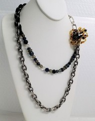 Vintage Authentic Signed Lanvin Silver Tone Crystal Asymmetrical Necklace