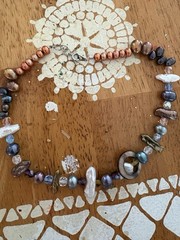 Banded Agate And Pearl Necklace Lot