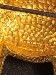HTF Vintage Gold Tone Green Eyed Dinosaur Brooch Krementz