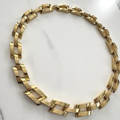 VTG MCM Gold Tone Geometric Link Necklace 16 3/4” Architectural Modern Couture