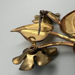 Large Vintage Gold Tone Flower Bouquet Brooch Pin Aqua Blue Lucite 1940s 1950s