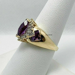 Art Deco Marquise Cut Amethyst & Lab Created Diamond Engagement 925 Silver Ring