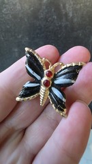 Gold Tone Metal & Enamel Butterfly Brooch Vintage Costume Jewelry READ