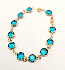 Vintage Swarovski gold-tone bezel-link bracelet Aqua blue Crystals 8″ Swan mark
