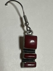 Vintage Nickel Silver Red Jasper Modernist Drop Hook Earrings
