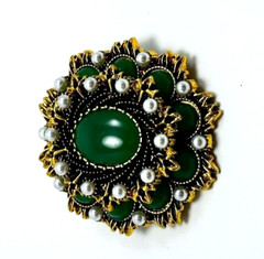 Gold Tone Faux Pearls & Cabochon Acrylic Stones Brooch Contemporary