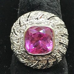 Vintage Signed LL 925 Sterling Silver Pink Topaz Cubic Zirconia Ring sz 7