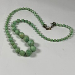 Vintage Green Hand knotted Beaded Necklace Graduated Size Plastic 26″ Faux Jade