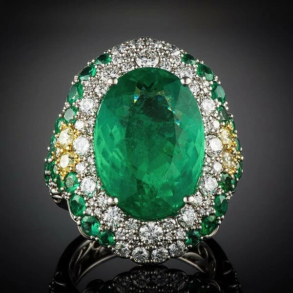 Lab Created 18.90ct Brazilian Oval Emerald & 0.45ct Cubic Zirconia Women Ring