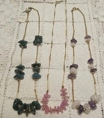 Hobe Necklaces,3 Original Tag, Gemstones, Amethyst 15″, Quartz, 17″ Pink, Green