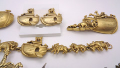10 Vintage Gold & Silver Tone Noah’s Ark Animal Bracelet Brooch Clip Earring Lot