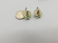 Lavender Yellow Porcelain Flower On Green Lily Pad Screw Back Earrings Vintage