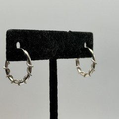 Sterling Silver Wrapped Twisted Rope Wire Hoop Earrings Small 5/8″