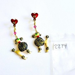 Lunch At The Ritz LATR Poodle Dog signed Earrings VTG Pierced Dangle Enamel 80s