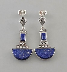 Lapis Lazuli Art Deco Stud Earrings 925 Silver Markasite Butterfly 1.5×3.7cm