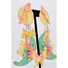 Lunch At The Ritz Vintage Hey Diddle Earrings Dangle Pierced 1980s Signed CARD
