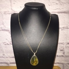 Vintage Teardrop Pendant Necklace Silver-Tone Metal Acrylic Adjustable