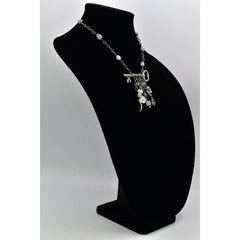 Vintage Stone Beaded Charm Necklace Skeleton Key Chunky Silver Boho 1990s Bin1