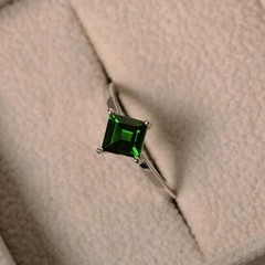 8MM Princess Emerald Lab Created Diamond 925 Silver Solitaire Engagement Ring