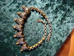 Filigree cone topaz glass necklace, filigree open work, 15 inch, beautiful