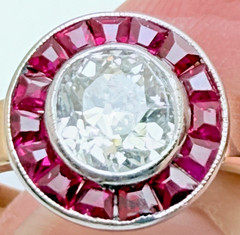 Vintage 18ct Gold Diamond & Ruby Cocktail Ring 0.60ct Natural Old Cut Size 6.75