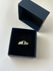 Vintage Blue Cubic Zirconia Ring Gold Plated Womens Size 8.5