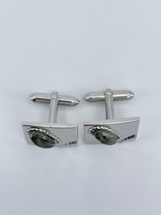 Vintage Swank mens cufflinks green teardrop faceted glass stone rope accents