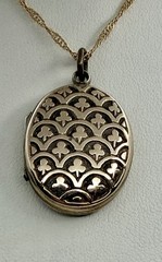 Antique Double Sided Rose Rolled Gold Fleur de Lys Flower Locket Necklace AS IS