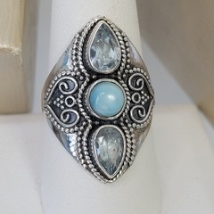 925 Sterling Silver INDIA PTI Blue Topaz & Larimar Ring Size 9.5 – 7.5g JTV gem