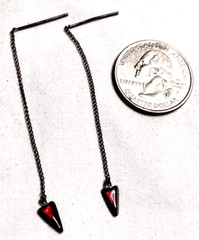 Threader Needle & Thread Earrings Pierced VTG Silver Tone Chain & Purple Stone