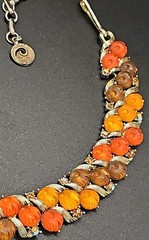 Lisner Thermoset Autumn Orange Amber Brown Pumpkins Necklace Rhinestones 50s