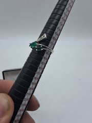 Vintage 850 Platinum Emerald and Diamond Bypass Ring Sz 6
