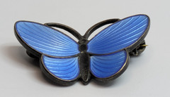VTG Blue Guilloche Enamel Wing Norway Sterling Silver 925 Butterfly 1 1/8″ Pin