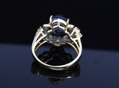 Vintage 8.37ct Deep Blue Sapphire & 1.10ct Diamond 18K Yellow Gold Ring Size 5