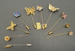 Lot Of Gold Tone Stick Pins – Butterflies Flower Garden Cloisonné One Monet B7