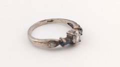 Vintage Sterling Silver Ring Oval Glass Dark Marquise Side Stones Size 8.25
