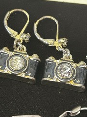Vintage Pierced Earring Lot 10 Pairs Varied Styles Age Designs Bows Cameras Frog
