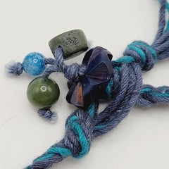 Eclectic Artsy Artisan Braided Cotton Mixed Material Beaded Vintage Necklace