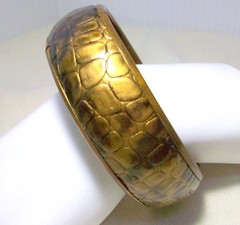 Brown Faux Alligator Leather Bracelet Bangle Animal Textured Boho Safari Chic 8″
