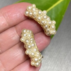 Vintage Pearl Half Hoop Earrings Estate Jewelry Pre-Owned Wrapped Unusual Huggie
