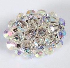 Vintage AB Austrain Crystal Clear Rhinestone Clustered Brooch & Earrings Set