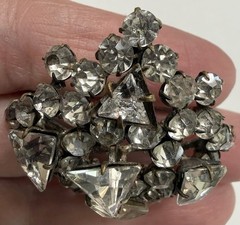 Antique Art Deco Cluster Brooch with Prong Set Round & Trillion Cut Glass Stones